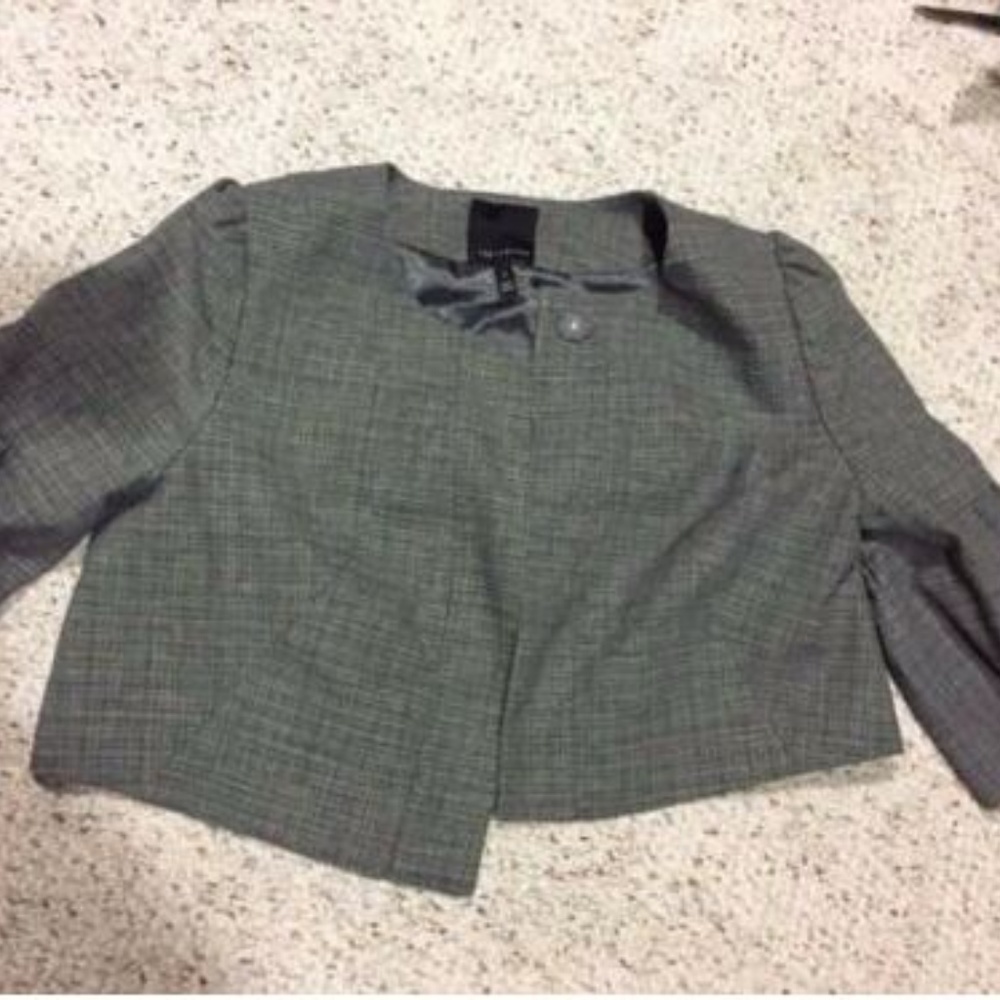 THE LIMITED GRAY CROPPED BLAZER JACKET SZ S SMALL RUFFLES